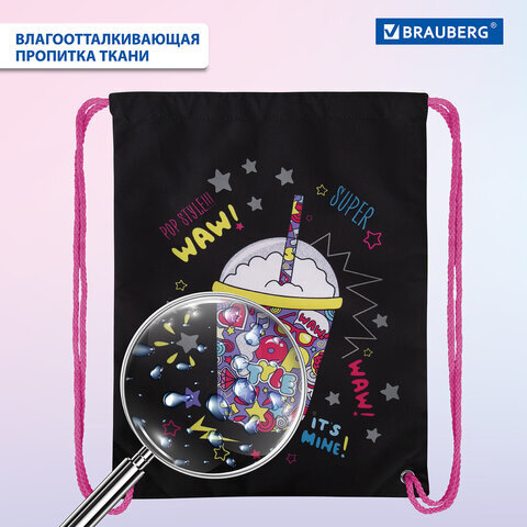 Мешок для обуви BRAUBERG PREMIUM, карман, подкладка, светоотражайка, 43х33 см, "Pop style", 271619