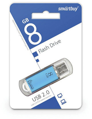 Флеш-диск 8 GB, SMARTBUY V-Cut, USB 2.0, металлический корпус, синий, SB8GBVC-B