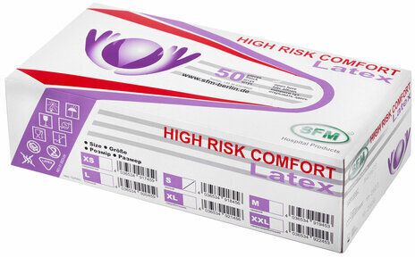 Перчатки латексные смотровые, особо прочные, SFM HIGH RISK COMFORT, 25 пар (50 штук), размер S (малый)