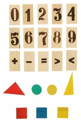 Касса цифр и счетного материала из натурального дерева "Учись считать", 128 предметов, пенал, С 515