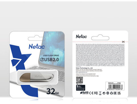 Флеш-диск 32 GB NETAC U352, USB 2.0, металлический корпус, серебристый, NT03U352N-032G-20PN