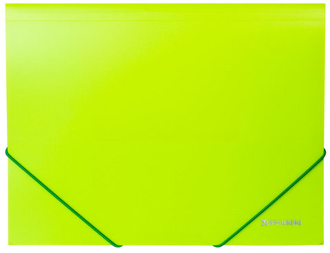 Папка на резинках BRAUBERG "Neon", неоновая, зеленая, до 300 листов, 0,5 мм, 227460