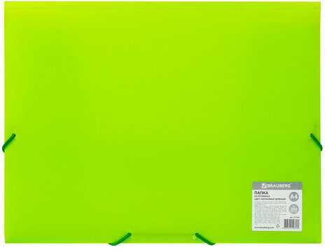Папка на резинках BRAUBERG "Neon", неоновая, зеленая, до 300 листов, 0,5 мм, 227460