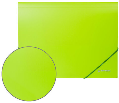 Папка на резинках BRAUBERG "Neon", неоновая, зеленая, до 300 листов, 0,5 мм, 227460
