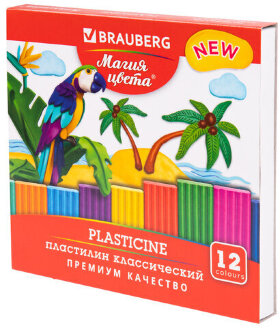 Пластилин классический BRAUBERG &quot;МАГИЯ ЦВЕТА NEW&quot;, 12 цветов, 240 г, стек, ВЫСШЕЕ КАЧЕСТВО, 106426