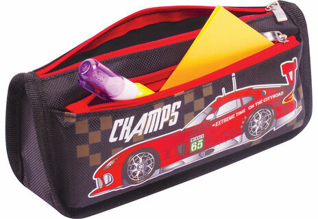 Пенал ЮНЛАНДИЯ для мальчиков, 2 отделения, мягкий, "Машина", черный, 21х6х9 см, 228982