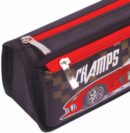 Пенал ЮНЛАНДИЯ для мальчиков, 2 отделения, мягкий, "Машина", черный, 21х6х9 см, 228982