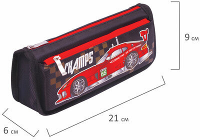 Пенал ЮНЛАНДИЯ для мальчиков, 2 отделения, мягкий, "Машина", черный, 21х6х9 см, 228982