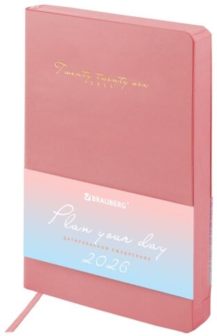 Ежедневник датированный 2026, А5, 138x213 мм, BRAUBERG "Pastel", под кожу гибкий, розовый, 117463