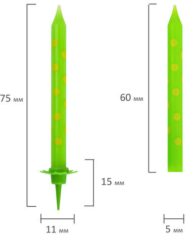 Набор свечей для торта 24 шт., 6 см, 24 держателя, зеленые в горошек, ЗОЛОТАЯ СКАЗКА, в блистере, 591457
