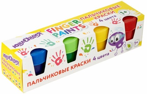 Краски пальчиковые для малышей от 1 года, классические цвета, 4 по 35 мл, ЮНЛАНДИЯ, 192568