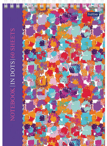 Блокнот А5 (146х205 мм) 60 л., гребень, лакированный, подложка, в точку, HATBER Premium, Мозаика, B331859, 60Б5A9гр