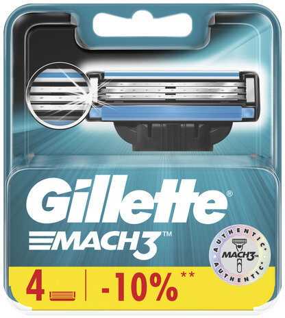 Сменные кассеты для бритья 4 шт., GILLETTE (Жиллет) "Mach3", для мужчин