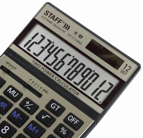 Калькулятор настольный металлический STAFF STF-7712-GOLD (179х107 мм), 12 разрядов, двойное питание, блистер, 250306