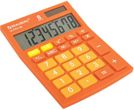 Калькулятор настольный BRAUBERG ULTRA-08-RG, КОМПАКТНЫЙ (154x115 мм), 8 разрядов, двойное питание, ОРАНЖЕВЫЙ, 250511