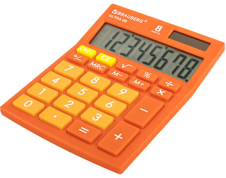 Калькулятор настольный BRAUBERG ULTRA-08-RG, КОМПАКТНЫЙ (154x115 мм), 8 разрядов, двойное питание, ОРАНЖЕВЫЙ, 250511