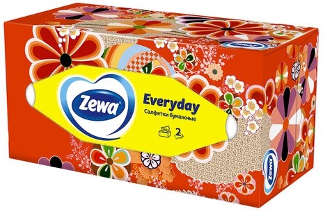 Салфетки косметические 2-слойные в картонном коробе, 250 штук, ZEWA Everyday, 8679