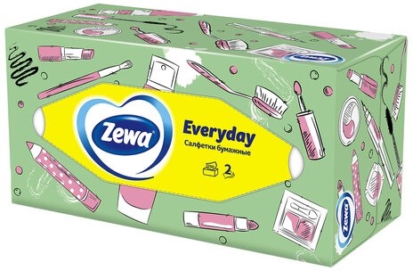 Салфетки косметические 2-слойные в картонном коробе, 250 штук, ZEWA Everyday, 8679