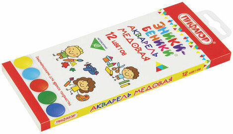 Краски акварельные медовые ПИФАГОР "ЭНИКИ-БЕНИКИ NEW", 12 цветов, картонная коробка европодвес, 192518