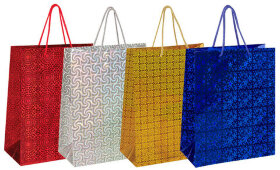 Пакет подарочный 26x12,7x32,4 см, ЗОЛОТАЯ СКАЗКА голография, ассорти 4 цвета, 606607