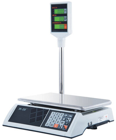 Весы торговые MERTECH M-ER 327P-15.2 LCD (0,05-15 кг), дискретность 2 г, платформа 325x230 мм, со стойкой, 3025