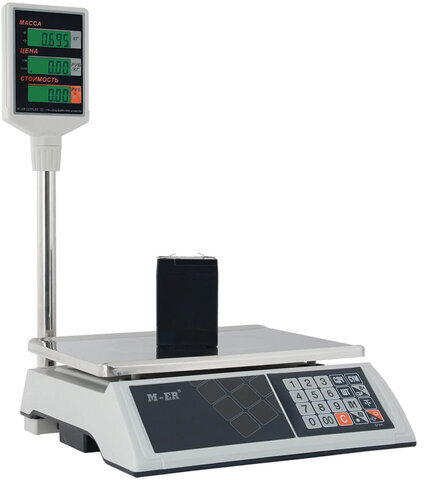 Весы торговые MERTECH M-ER 327P-15.2 LCD (0,05-15 кг), дискретность 2 г, платформа 325x230 мм, со стойкой, 3025