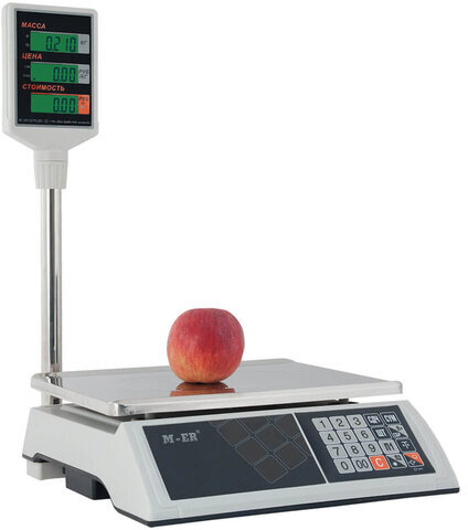 Весы торговые MERTECH M-ER 327P-15.2 LCD (0,05-15 кг), дискретность 2 г, платформа 325x230 мм, со стойкой, 3025
