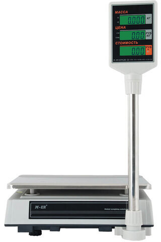 Весы торговые MERTECH M-ER 327P-15.2 LCD (0,05-15 кг), дискретность 2 г, платформа 325x230 мм, со стойкой, 3025