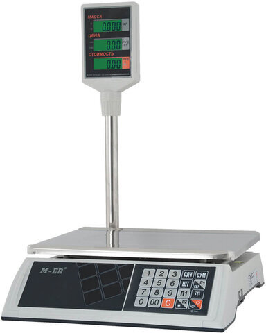 Весы торговые MERTECH M-ER 327P-15.2 LCD (0,05-15 кг), дискретность 2 г, платформа 325x230 мм, со стойкой, 3025