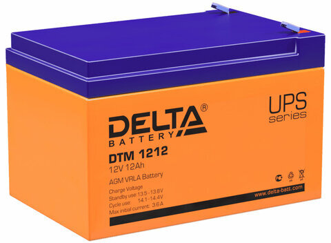 Аккумуляторная батарея для ИБП любых торговых марок, 12 В, 12 Ач, 151х98х95 мм, DELTA, DTM 1212