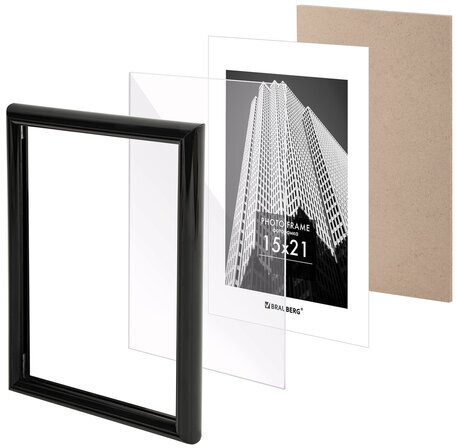 Рамка 15х21 см небьющаяся, багет 14 мм, пластик, BRAUBERG "Original", черная, 391228