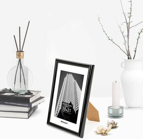 Рамка 15х21 см небьющаяся, багет 14 мм, пластик, BRAUBERG "Original", черная, 391228