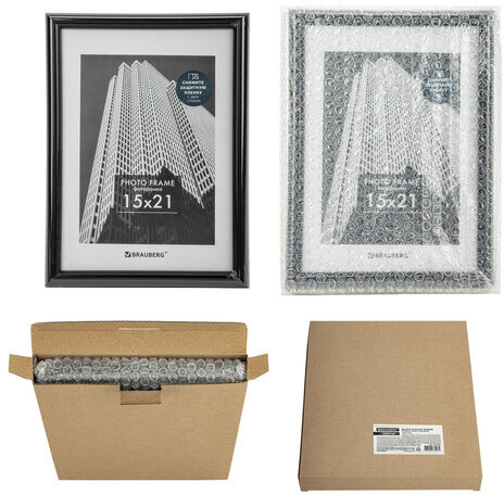 Рамка 15х21 см небьющаяся, багет 14 мм, пластик, BRAUBERG "Original", черная, 391228