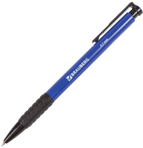 Ручка шариковая автоматическая с грипом BRAUBERG "Explorer", СИНЯЯ, корпус синий, узел 0,7 мм, линия письма 0,35 мм, 140581