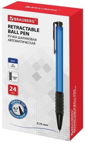 Ручка шариковая автоматическая с грипом BRAUBERG "Explorer", СИНЯЯ, корпус синий, узел 0,7 мм, линия письма 0,35 мм, 140581