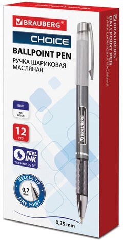 Ручка шариковая масляная BRAUBERG "Choice", СИНЯЯ, корпус с печатью, узел 0,7 мм, линия письма 0,35 мм, 142413