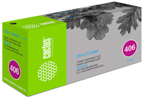 Картридж лазерный CACTUS (CS-CLT-C406S) для SAMSUNG CLP-365/365W, голубой, ресурс 1000 стр.