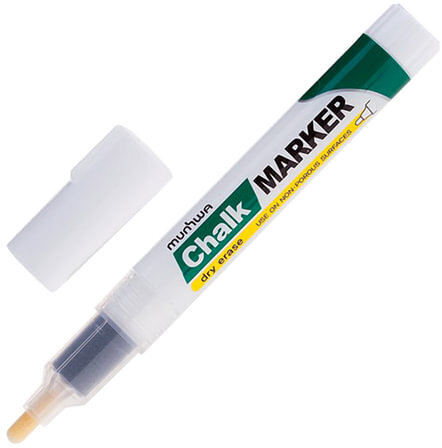 Маркер меловой MUNHWA "Chalk Marker", 3 мм, БЕЛЫЙ, сухостираемый, для гладких поверхностей, CM-05
