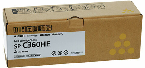 Картридж лазерный RICOH (SP C360HE) для Ricoh SP C360SFNw/C361SFNw, желтый, оригинальный, ресурс 6000 страниц, 408187