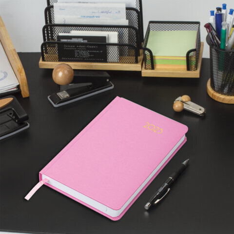 Ежедневник датированный 2025 А5 138x213 мм BRAUBERG "Select", балакрон, розовый, 115813