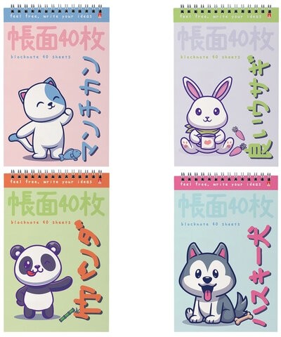 Блокнот А5, 40 л, гребень, картон, клетка, АЛЬТ, KAWAII ANIMALS (4 вида), 3-40-729