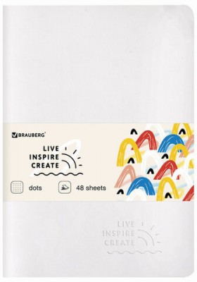Тетрадь 48 л. в точку обложка кожзам SoftTouch, сшивка, A5 (147х210мм), БЕЛЫЙ, BRAUBERG RAINBOW, 403884