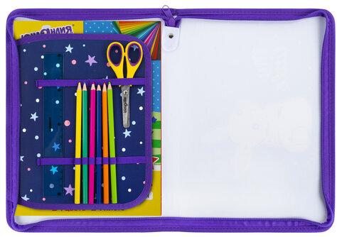 Папка для труда на молнии ЮНЛАНДИЯ А4, 1 отделение, откидная планка, органайзер, "Fluffy tail", 272220