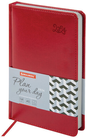 Ежедневник датированный 2024 А5 138x213 мм, BRAUBERG "Rainbow", под кожу, красный, 114870