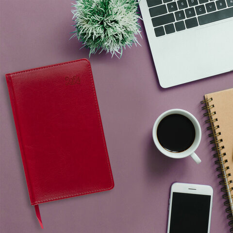 Ежедневник датированный 2024 А5 138x213 мм, BRAUBERG "Rainbow", под кожу, красный, 114870