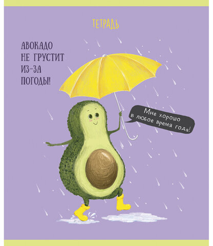 Тетрадь А5, 48 л., ПЗБМ, скоба, клетка, Soft Touch, фольга, "Веселый Авокадо" (5 видов), 028771