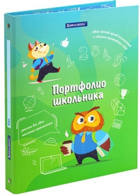 Папка-портфолио школьника &quot;ОТЛИЧНИК&quot;, 4 кольца, 20 файлов, 10 вкладышей, 7БЦ матовая, BRAUBERG, 115240