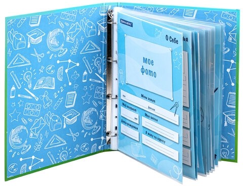 Папка-портфолио школьника "ОТЛИЧНИК", 4 кольца, 20 файлов, 10 вкладышей, 7БЦ матовая, BRAUBERG, 115240