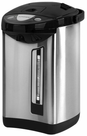 Термопот SONNEN TP-50, 5 л, 900 Вт, 1 температурный режим, 3 режима подачи воды, сталь, белый/серебро, 456711