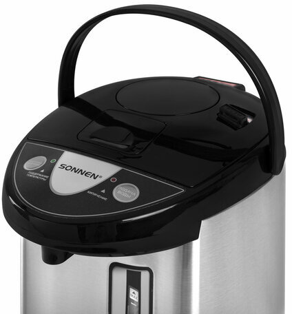 Термопот SONNEN TP-50, 5 л, 900 Вт, 1 температурный режим, 3 режима подачи воды, сталь, белый/серебро, 456711